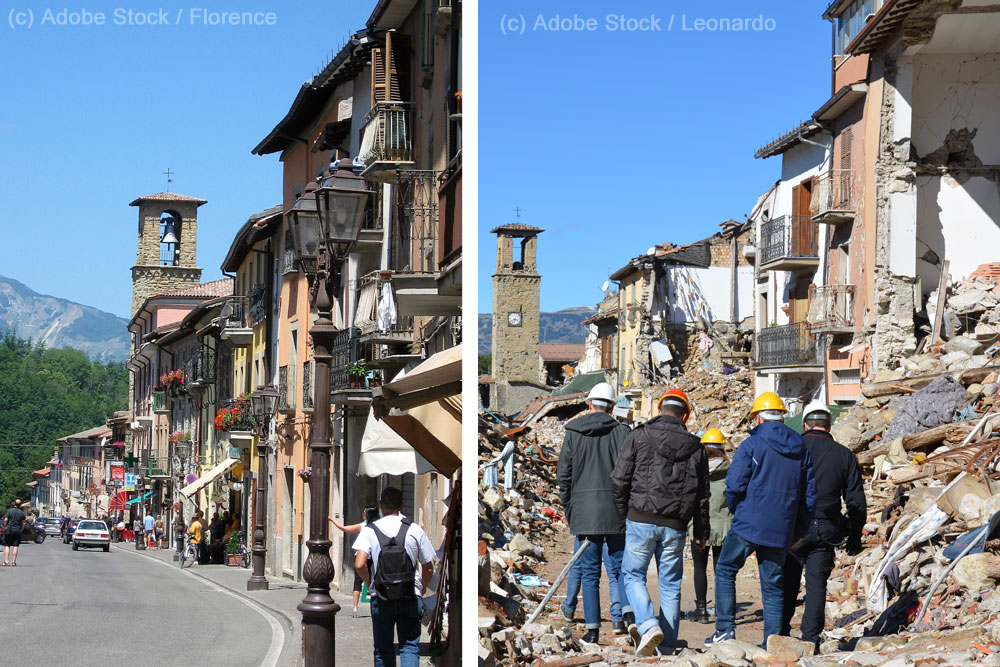 Amatrice-Italien-Vor-und-nach-Erdbeben