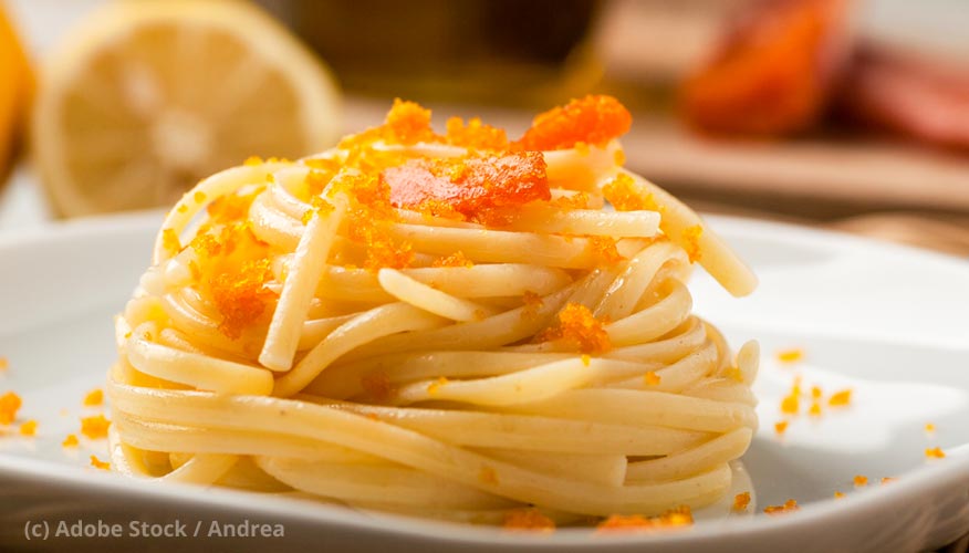 Spaghetti mit Bottarga-mit-Tomaten-und-Thunfisch Spaghetti mit Bottarga-mit-Tomaten-und-Thunfisch