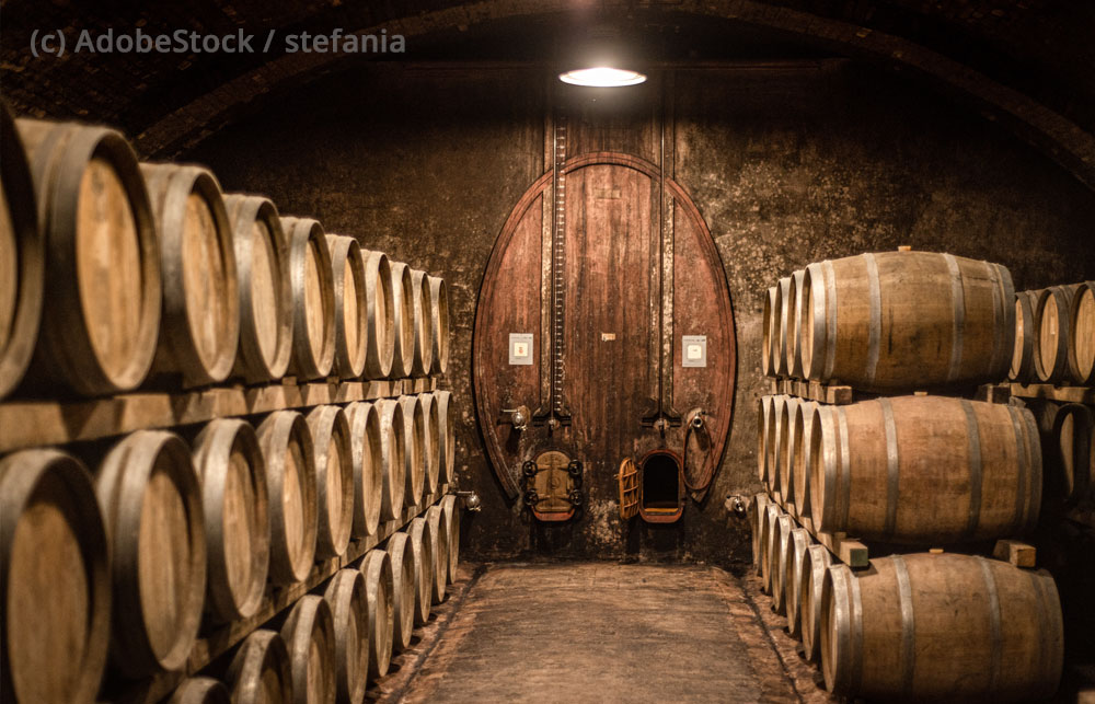 Sagrantino Weinfässer-in-Weinkeller